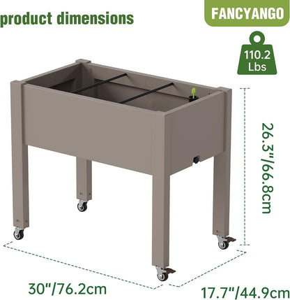 Resin Raised Garden Bed with Trellis and Wheels - Plasitc Planter Box with Trellis Outdoor with Drainage Holes & Water Monitor for Climbing Plants, Flower, Medium Gray(61.2" H)