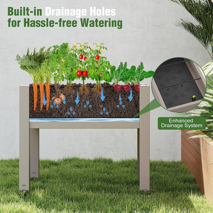 Resin Raised Garden Bed with Trellis and Wheels - Plasitc Planter Box with Trellis Outdoor with Drainage Holes & Water Monitor for Climbing Plants, Flower, Medium Gray(61.2" H)