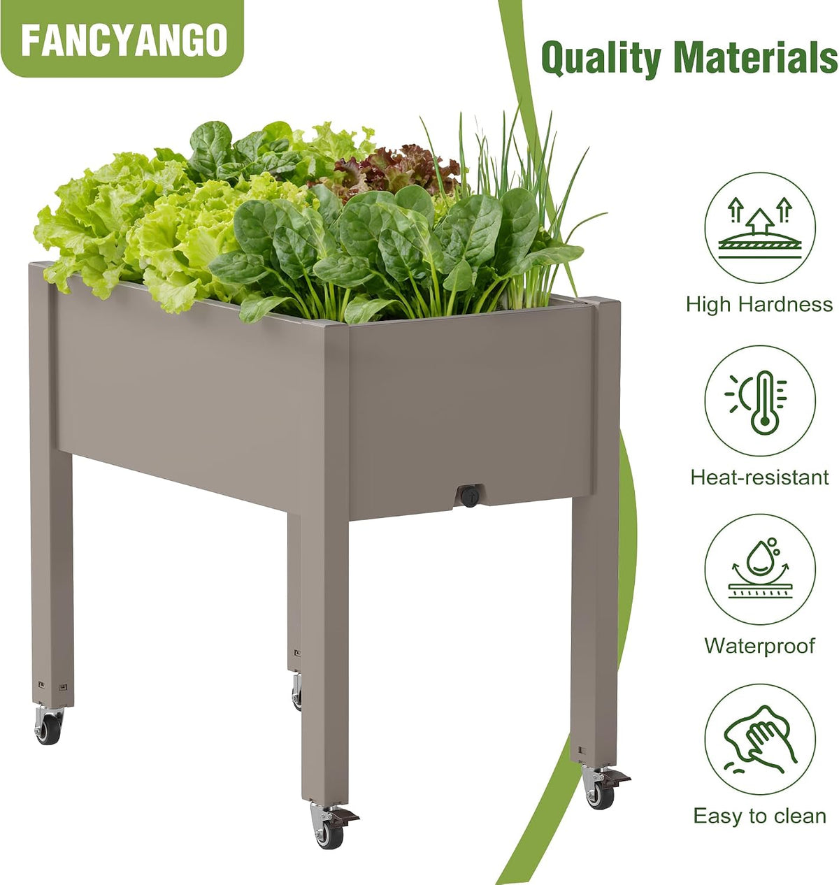 Resin Raised Garden Bed with Trellis and Wheels - Plasitc Planter Box with Trellis Outdoor with Drainage Holes & Water Monitor for Climbing Plants, Flower, Medium Gray(61.2" H)