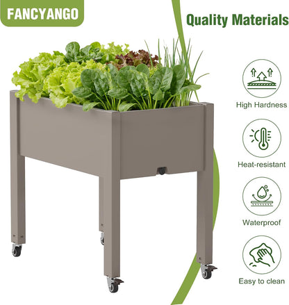 Resin Raised Garden Bed with Trellis and Wheels - Plasitc Planter Box with Trellis Outdoor with Drainage Holes & Water Monitor for Climbing Plants, Flower, Medium Gray(61.2" H)