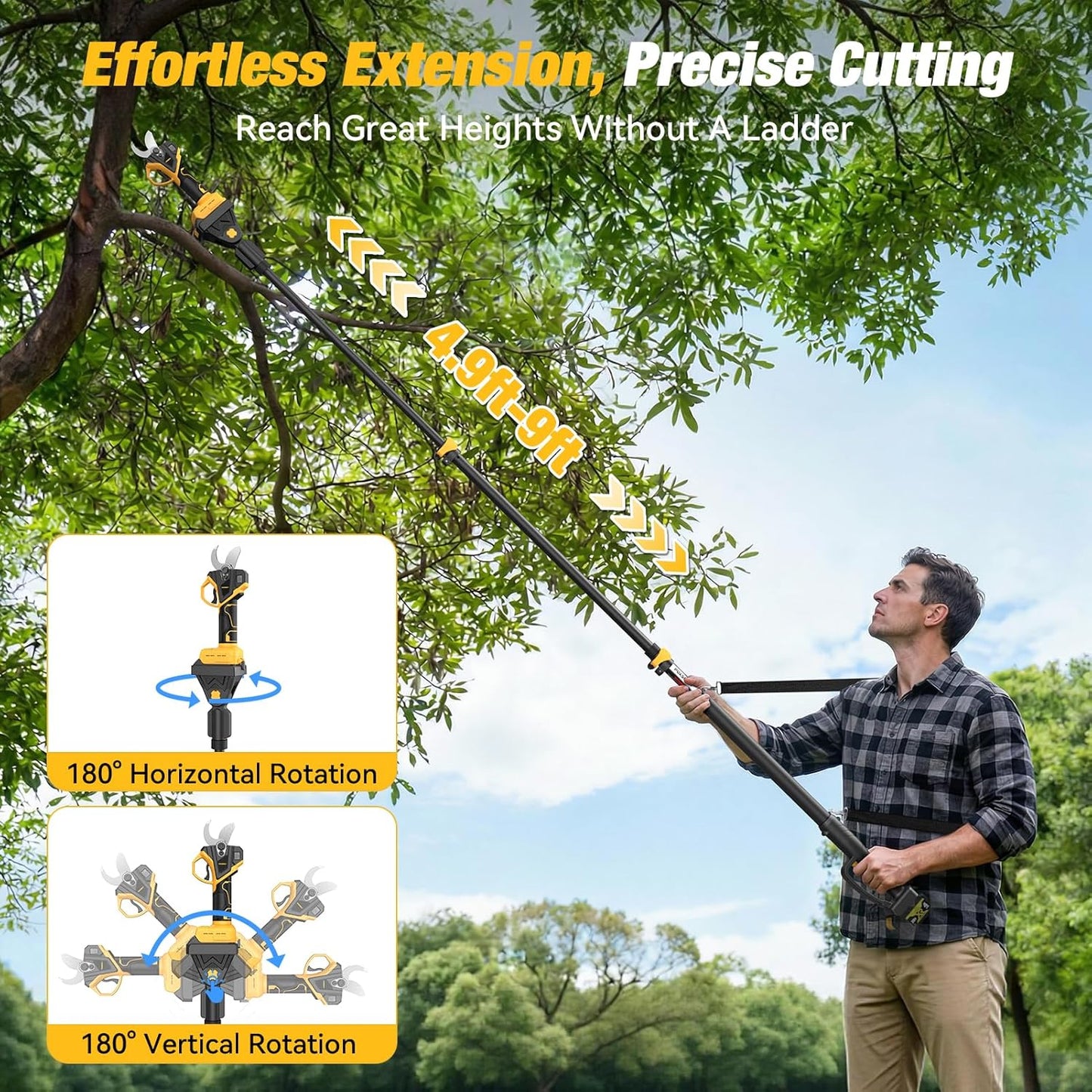 2-In-1 Electric Pruning Shears for De-walt 20v Max Battery, 1.6" Cutting Diameter Cordless Pole Pruners 20v - Brushless Motor, 4 Modes Electric Pruning Shears for Gardening & Tree Trimmer (No Battery)