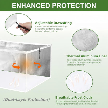 Plant Covers Freeze Protection, Rectangular Plant Cover for Winter, Frost Cloth Plant Freeze Protection for Outdoor Plants, Raised Garden Bed Cover,Winter Frost Blanket with Insulated Liner Drawstring