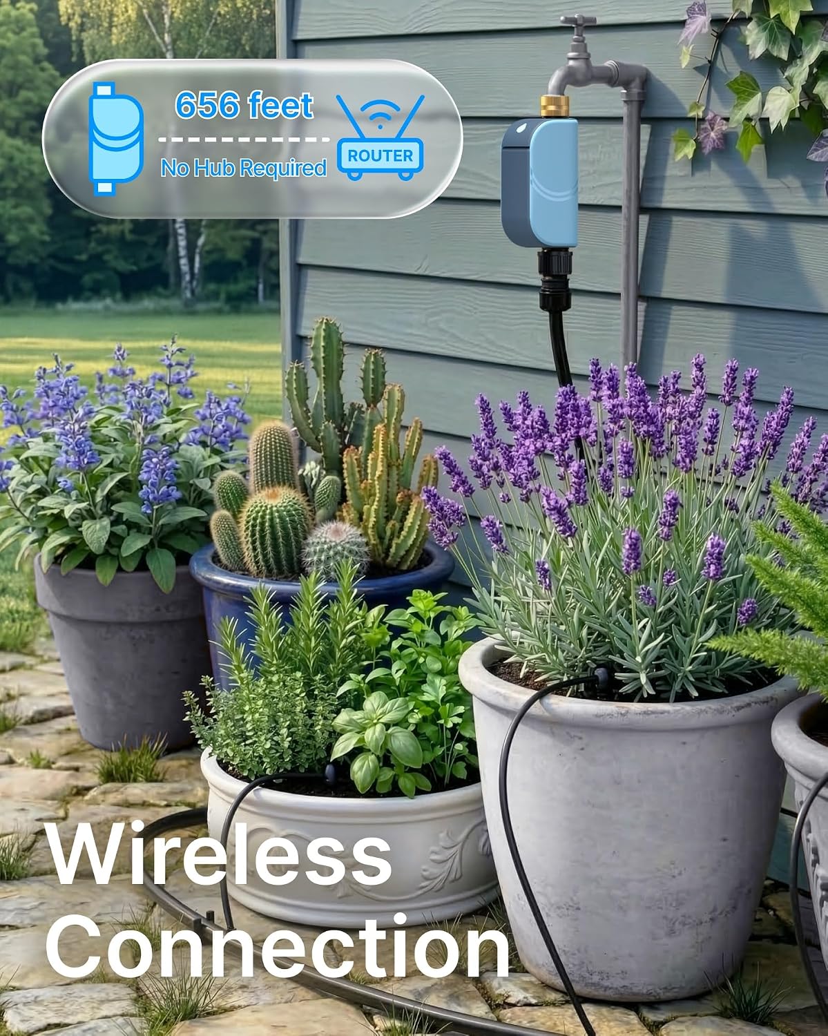 WiFi Water Timer for Garden Hose, Smart Sprinkler Controller with Heavy-Duty Brass Inlet & Flow Meter, No Hub Required, App Control Rain Delay Outdoor Hose Valve