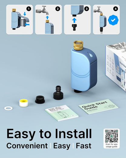 WiFi Water Timer for Garden Hose, Smart Sprinkler Controller with Heavy-Duty Brass Inlet & Flow Meter, No Hub Required, App Control Rain Delay Outdoor Hose Valve