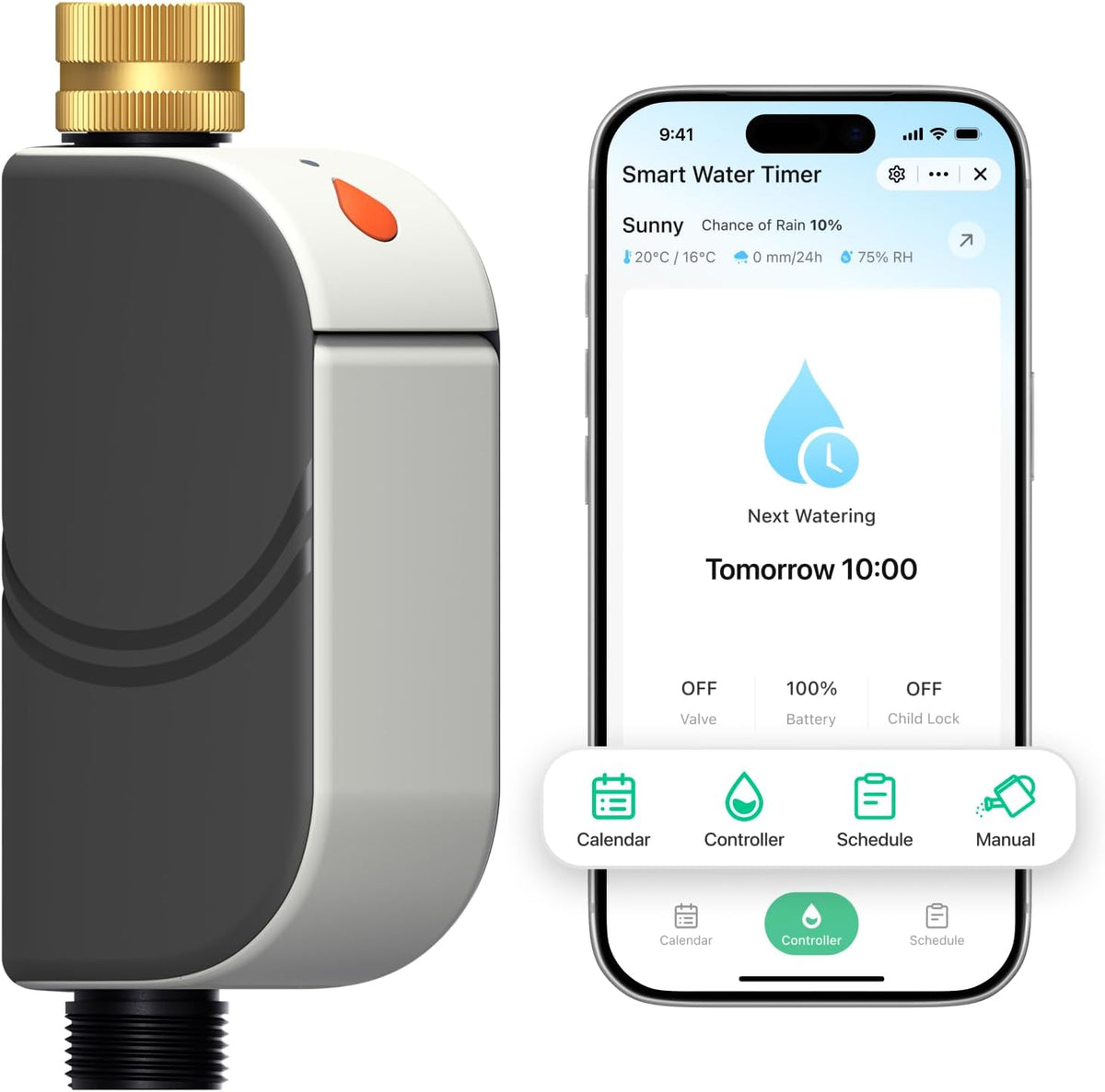 WiFi Water Timer for Garden Hose, Smart Sprinkler Controller with Heavy-Duty Brass Inlet & Flow Meter, No Hub Required, App Control Rain Delay Outdoor Hose Valve