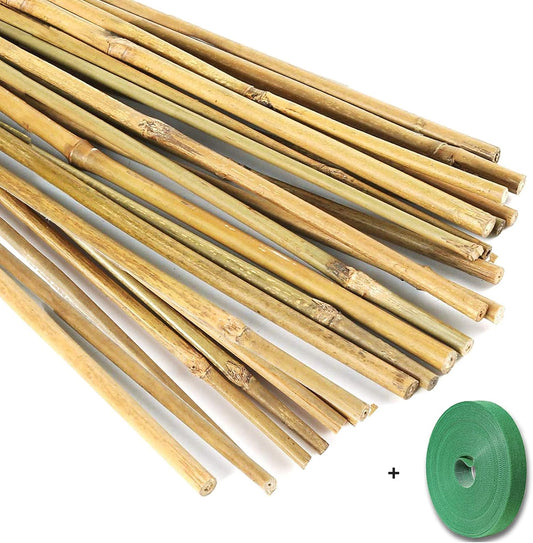 20 Pcs Natural Bamboo Stakes + 1 Roll Garden Ties, 18 Inches Bamboo Sticks Gardening Plant Support Stakes for Indoor Plants, Tomato, Potted Plants