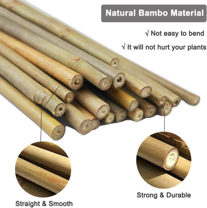20 Pcs Natural Bamboo Stakes + 1 Roll Garden Ties, 18 Inches Bamboo Sticks Gardening Plant Support Stakes for Indoor Plants, Tomato, Potted Plants