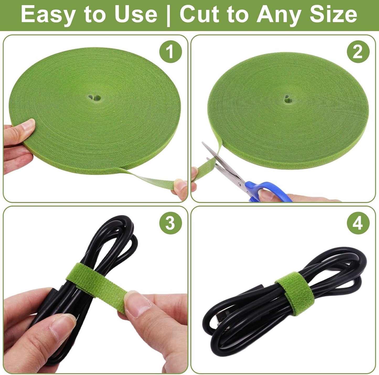 Plant Ties 131ft Feet, Plant Tape Reusable Nylon Hook and Loop Tape, Garden Strap for Climbing Plants Supports, Tree Ties for Flower Vine Tomato Branches, Cable Wire (Black)
