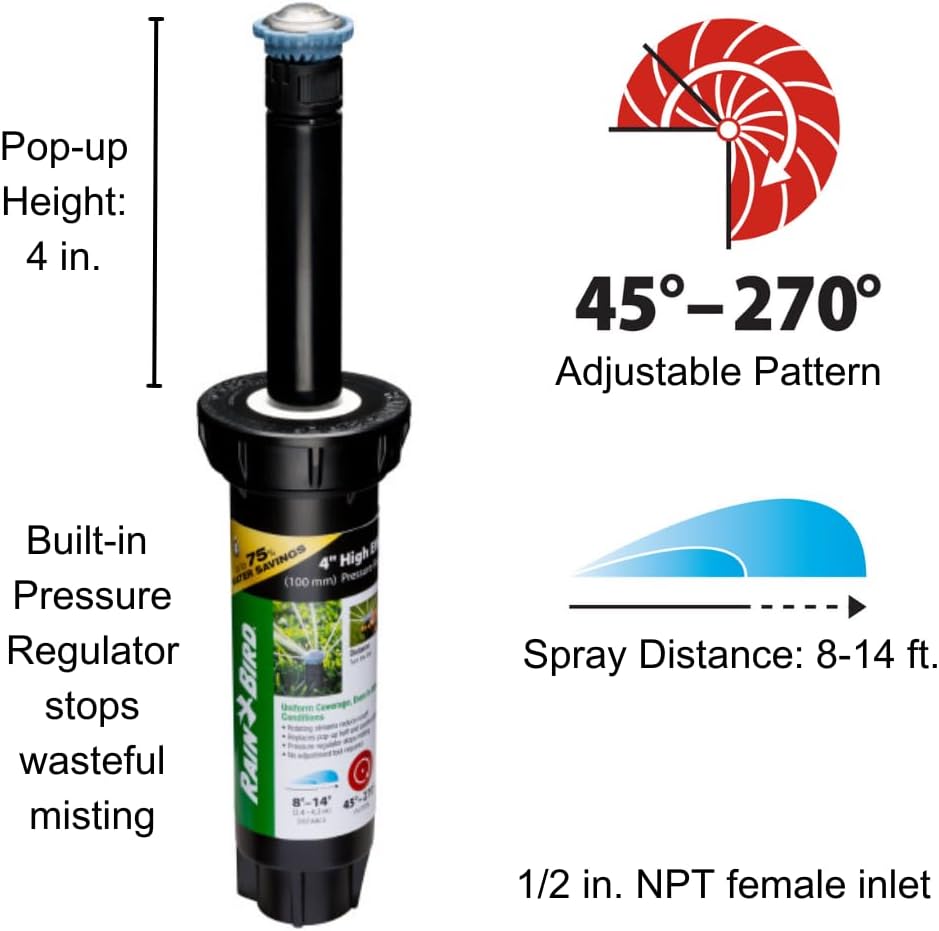 8SAPROPR HE Pro Rotary Sprinkler, Adj 45-270°, 8-14 Feet, 4"