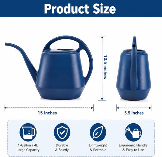 Plastic Watering Can, Blue, 1-Gallon