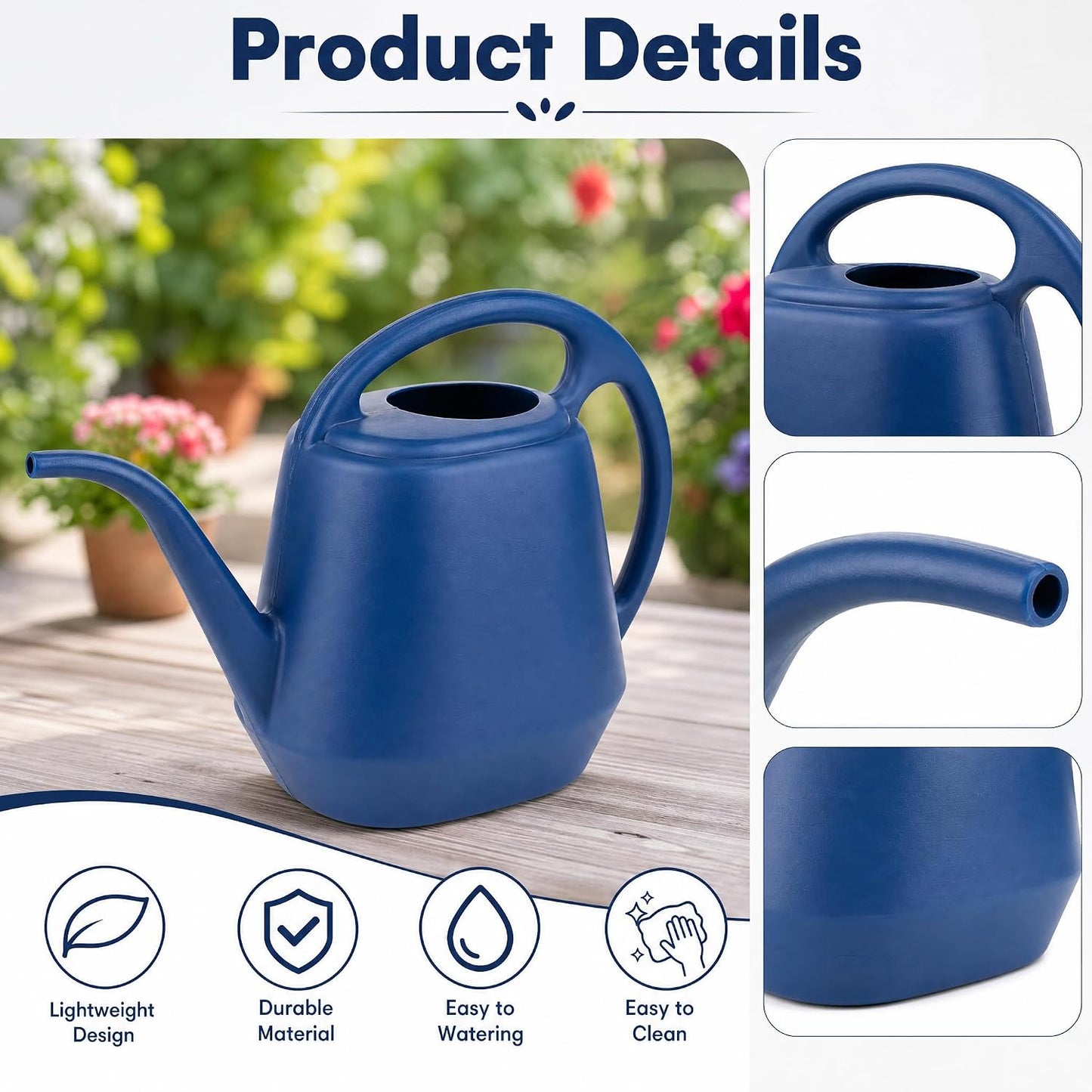 Plastic Watering Can, Blue, 1-Gallon