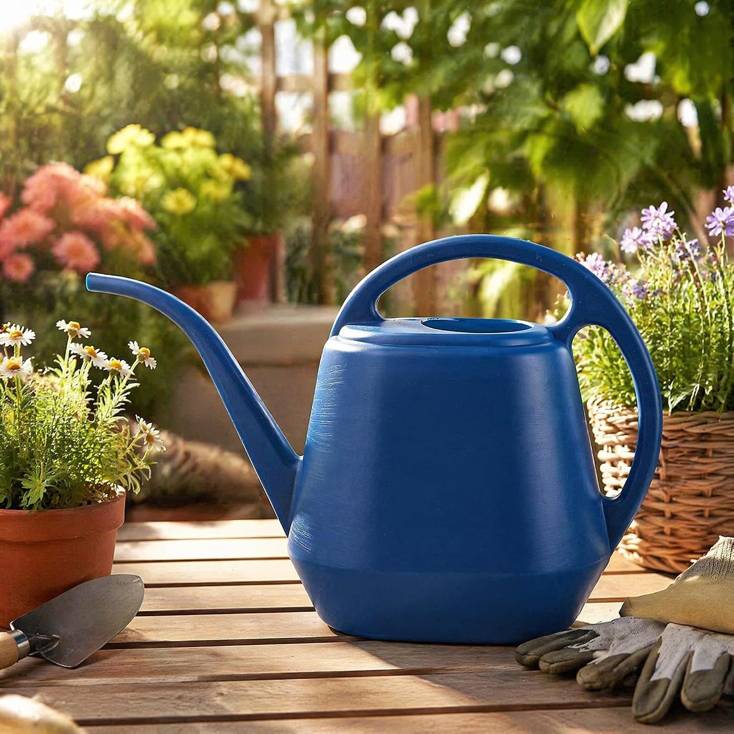 Plastic Watering Can, Blue, 1-Gallon