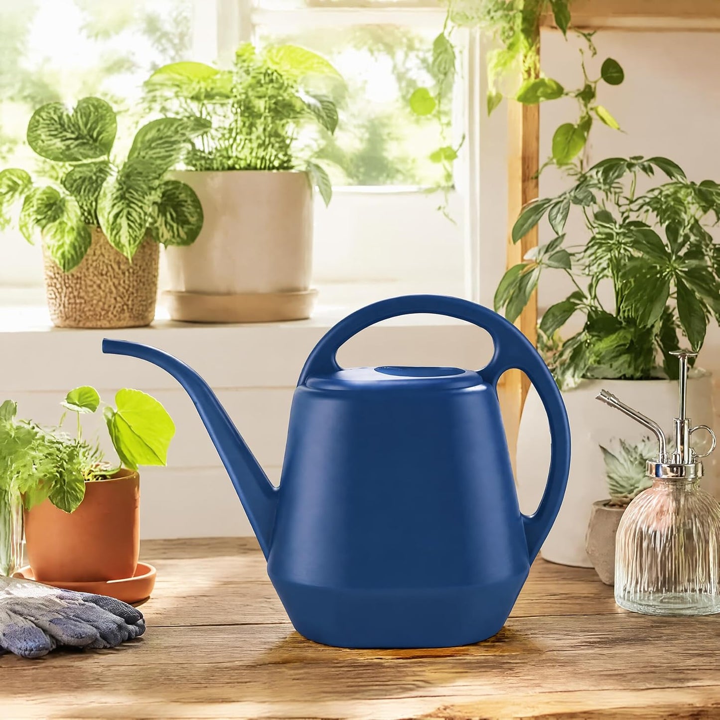 Plastic Watering Can, Blue, 1-Gallon