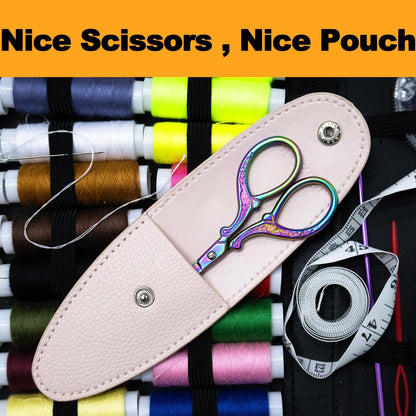 3.6 inch Small Titanium Scissors with Cover, Mini Scissors in a Pouch, All Purpose Everyday Use, Titanium Color