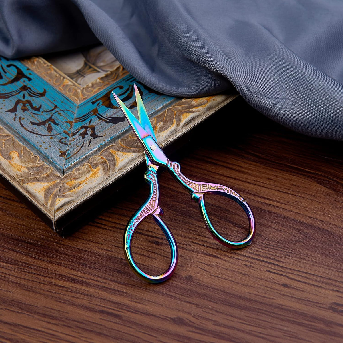 3.6 inch Small Titanium Scissors with Cover, Mini Scissors in a Pouch, All Purpose Everyday Use, Titanium Color