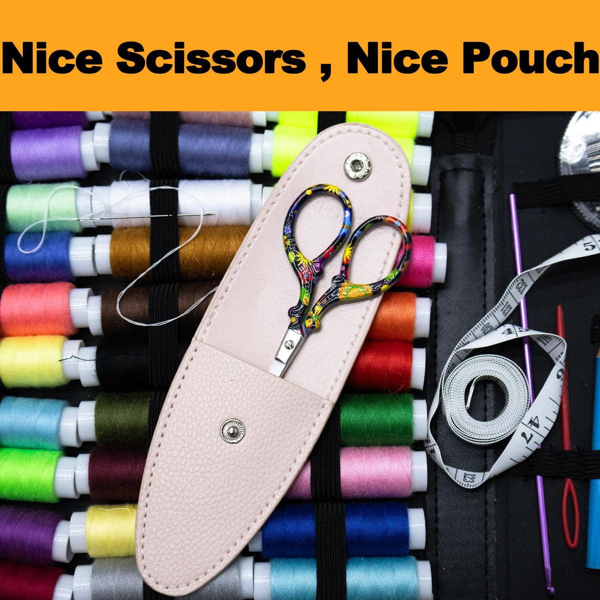 3.6 inch Small Titanium Scissors with Cover, Mini Scissors in a Pouch, All Purpose Everyday Use, Titanium Color