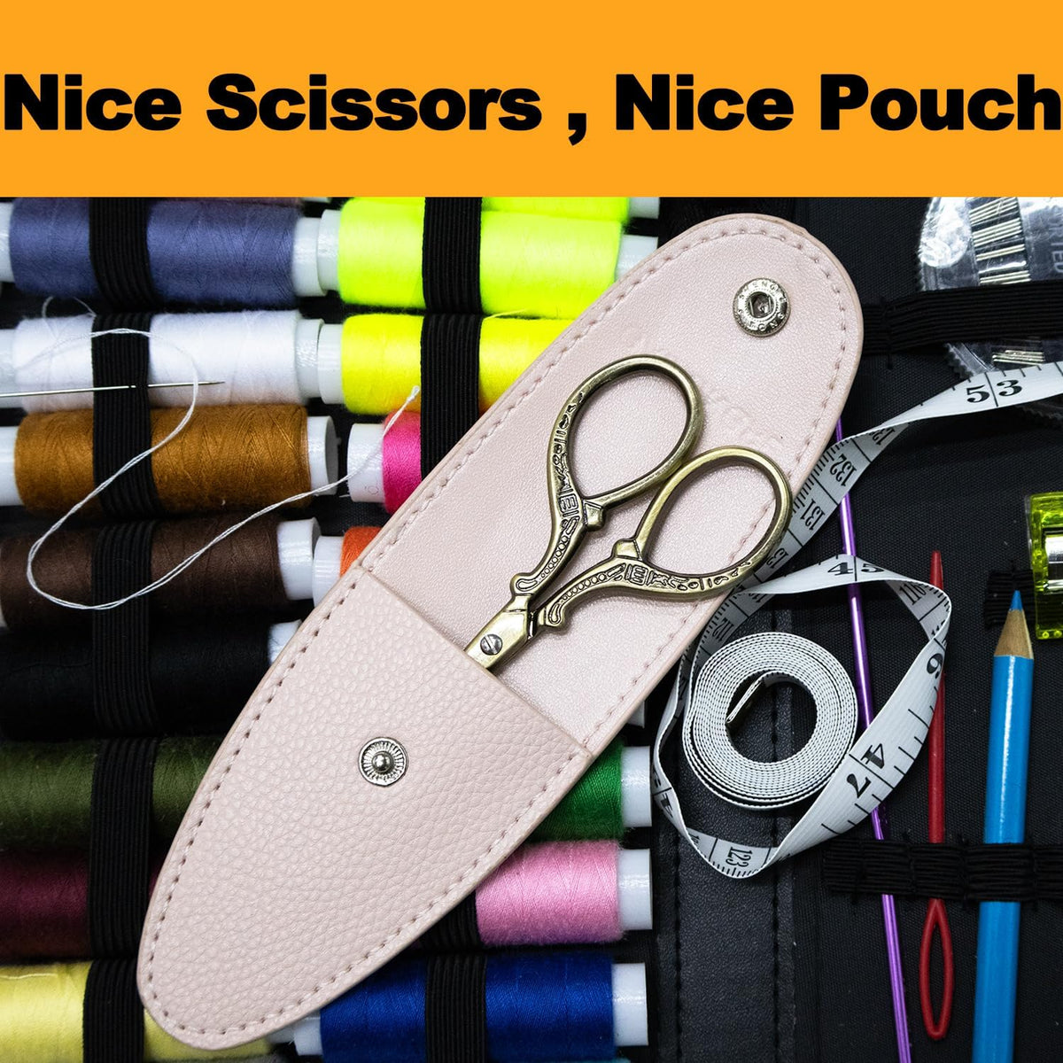3.6 inch Small Titanium Scissors with Cover, Mini Scissors in a Pouch, All Purpose Everyday Use, Titanium Color