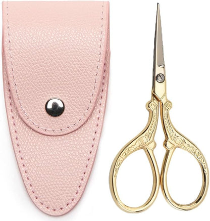 3.6 inch Small Titanium Scissors with Cover, Mini Scissors in a Pouch, All Purpose Everyday Use, Titanium Color