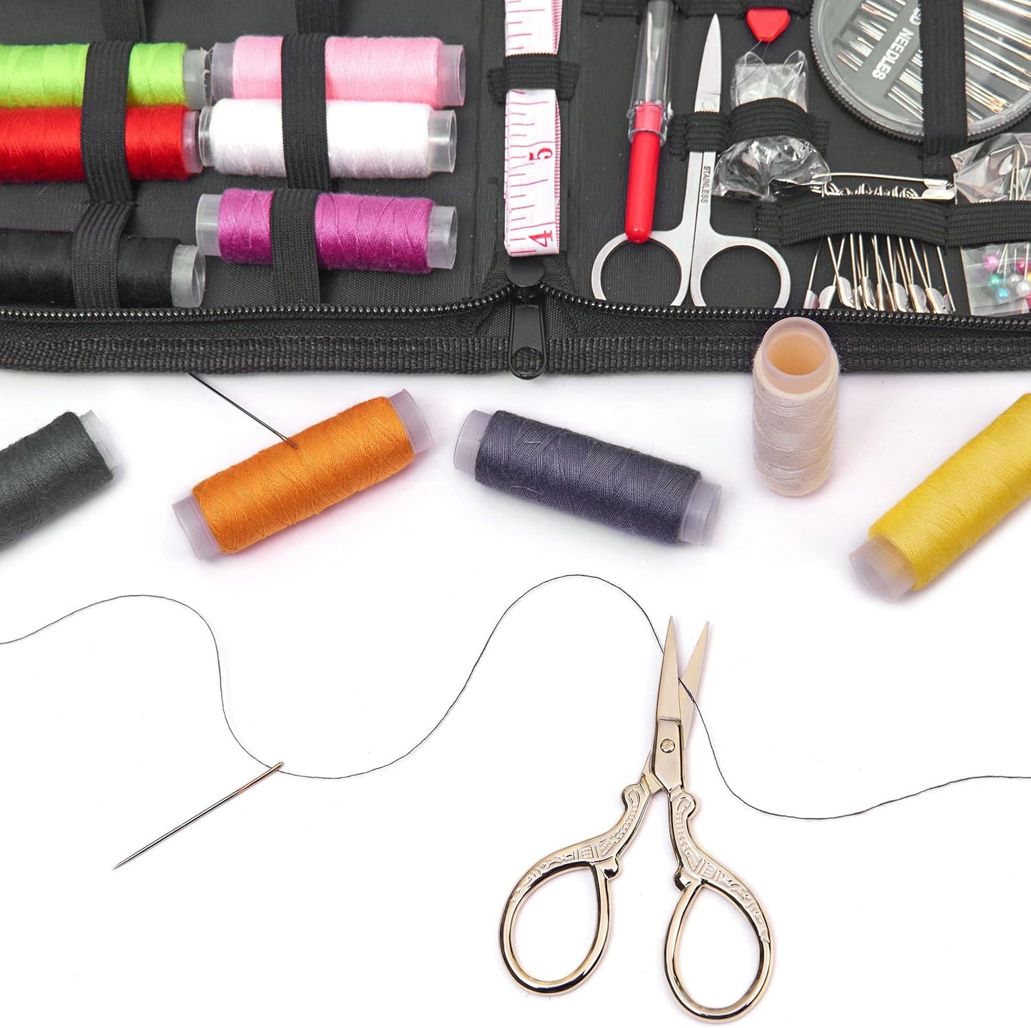 3.6 inch Small Titanium Scissors with Cover, Mini Scissors in a Pouch, All Purpose Everyday Use, Titanium Color