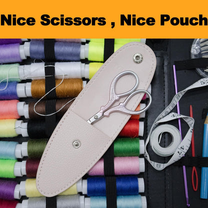 3.6 inch Small Titanium Scissors with Cover, Mini Scissors in a Pouch, All Purpose Everyday Use, Titanium Color
