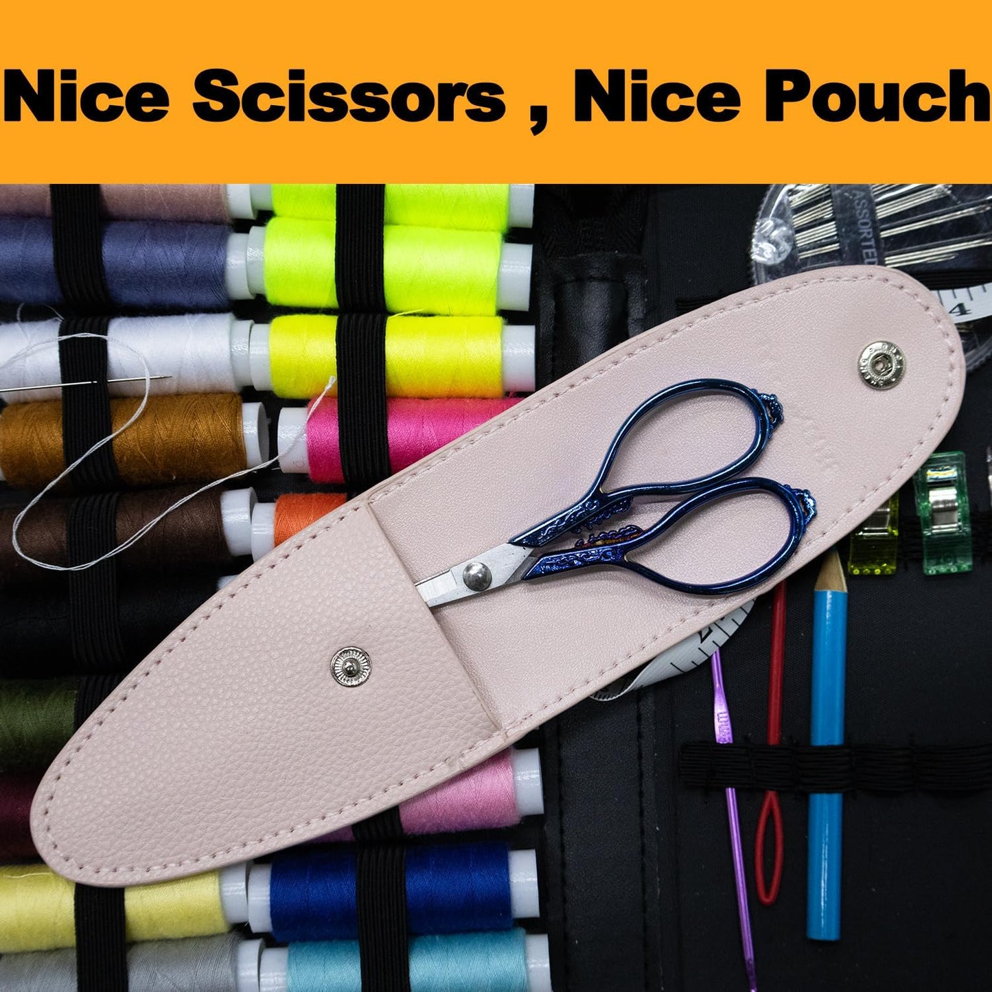 3.6 inch Small Titanium Scissors with Cover, Mini Scissors in a Pouch, All Purpose Everyday Use, Titanium Color