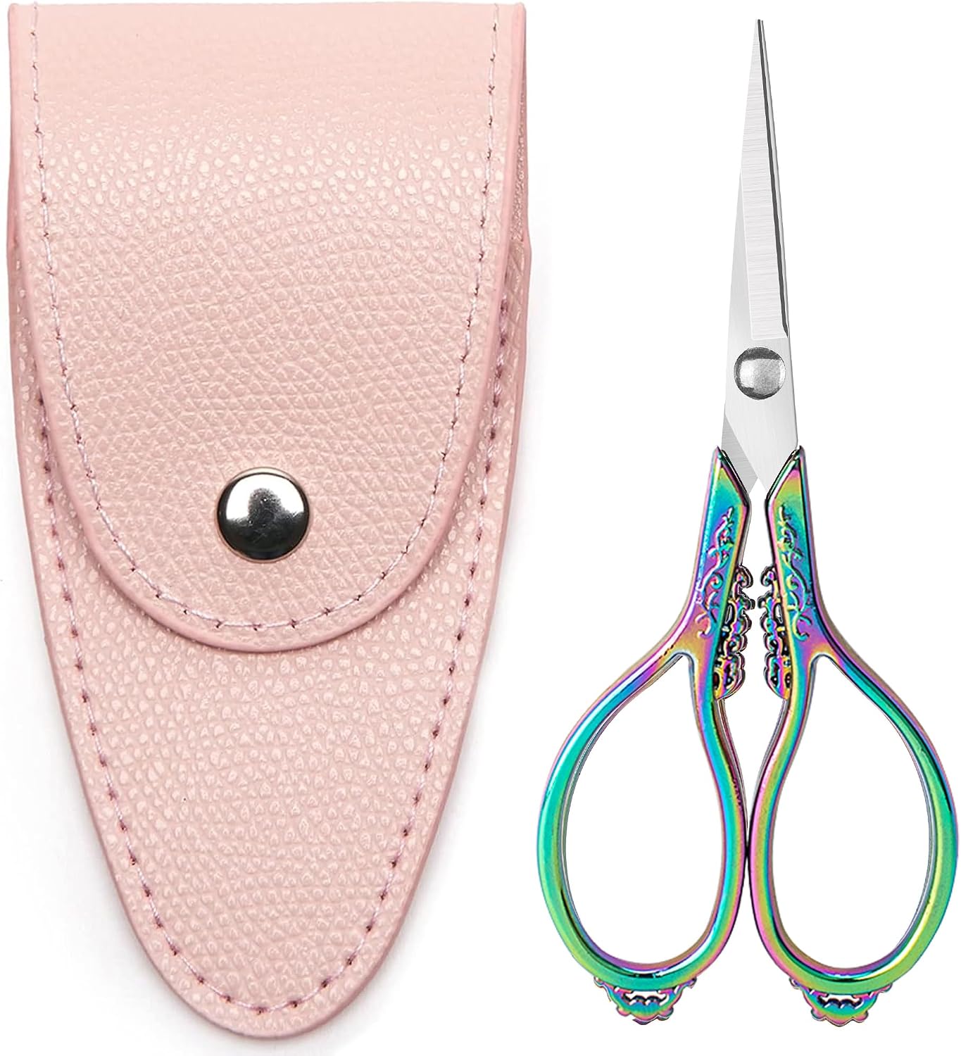 3.6 inch Small Titanium Scissors with Cover, Mini Scissors in a Pouch, All Purpose Everyday Use, Titanium Color