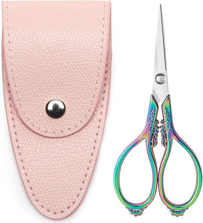 3.6 inch Small Titanium Scissors with Cover, Mini Scissors in a Pouch, All Purpose Everyday Use, Titanium Color