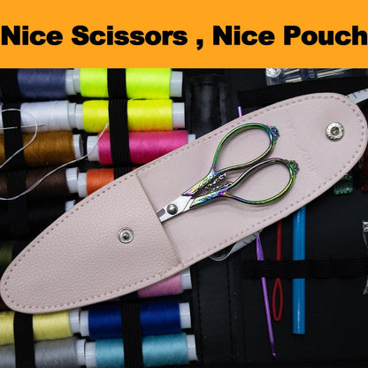 3.6 inch Small Titanium Scissors with Cover, Mini Scissors in a Pouch, All Purpose Everyday Use, Titanium Color