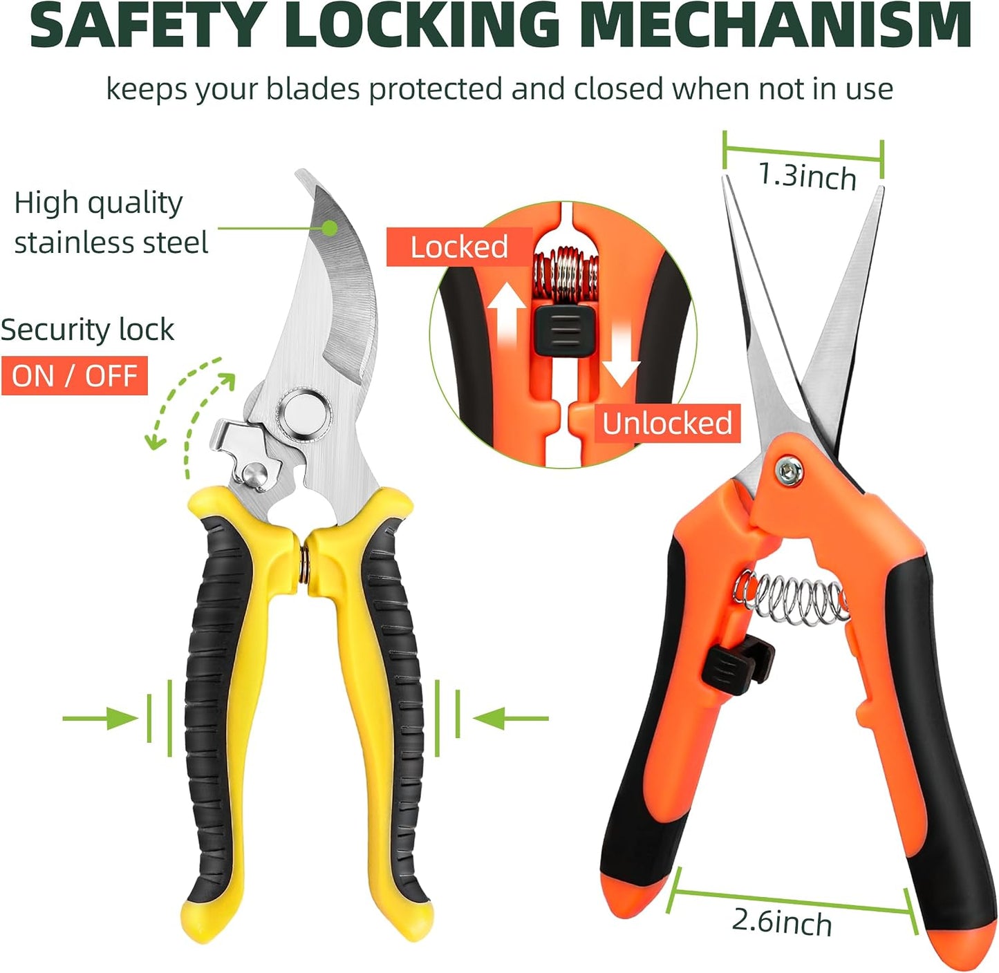 3 Pack Garden Pruning Shears Scissors Clippers Stainless Steel