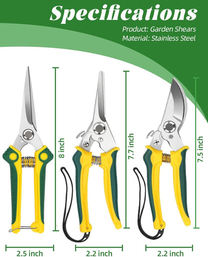 3 Pack Garden Pruning Shears Scissors Clippers Stainless Steel