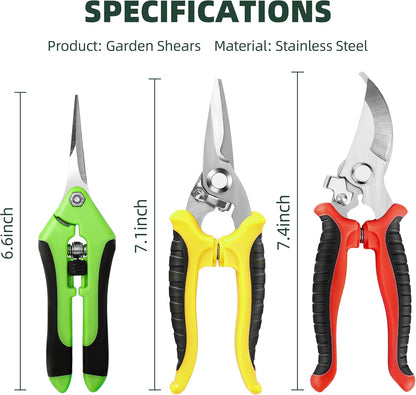3 Pack Garden Pruning Shears Scissors Clippers Stainless Steel