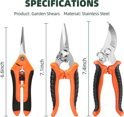 3 Pack Garden Pruning Shears Scissors Clippers Stainless Steel
