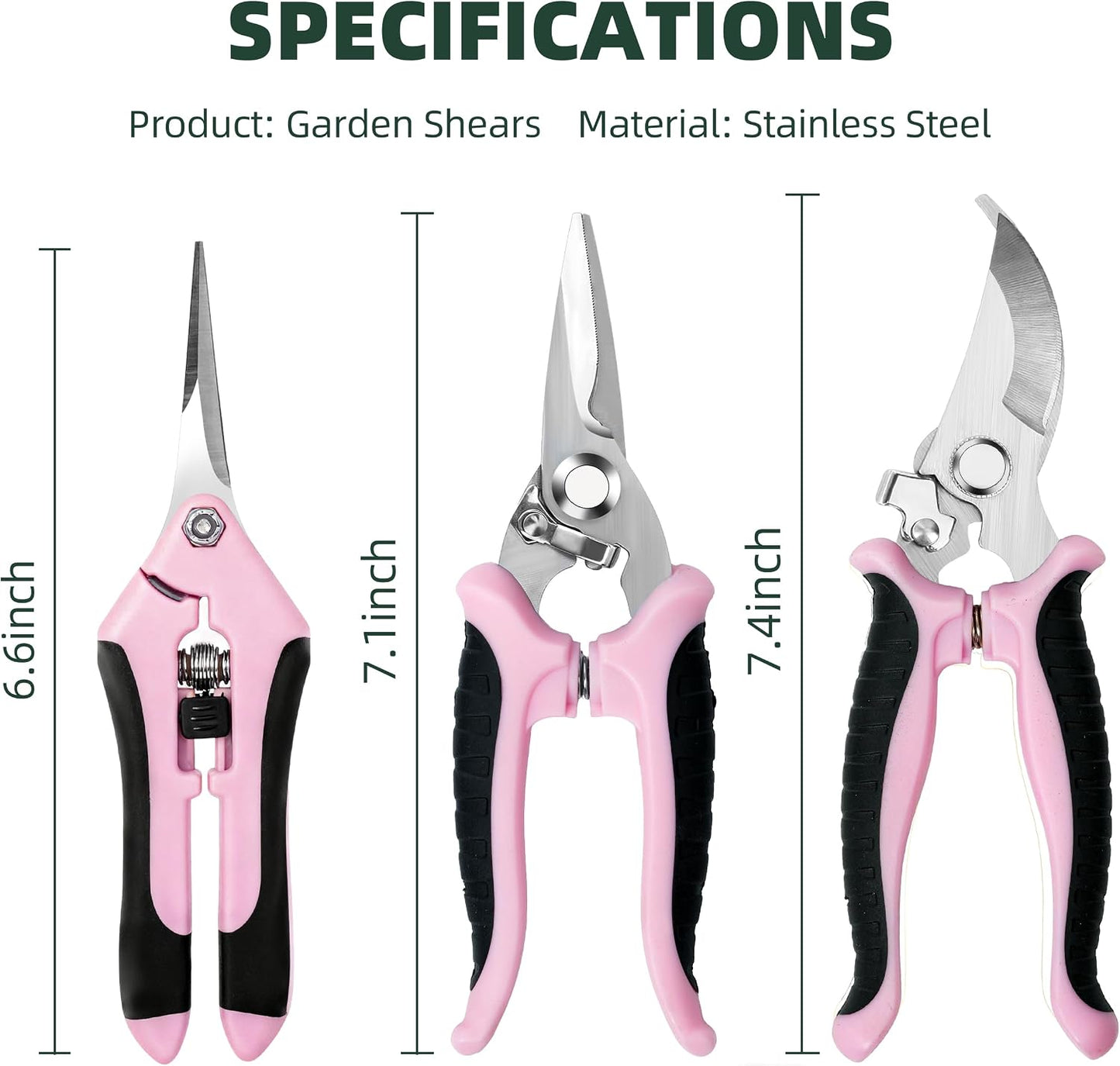 3 Pack Garden Pruning Shears Scissors Clippers Stainless Steel