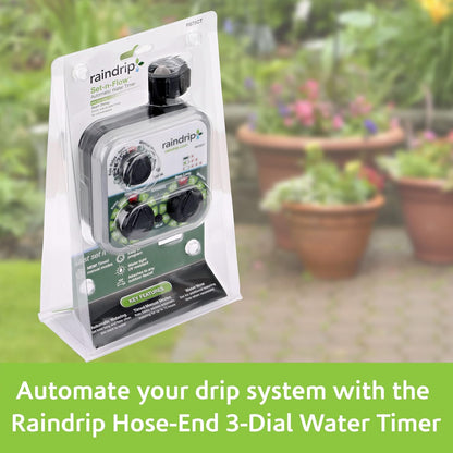 R675CT Analog 3-Dial Water, Sprinkler Timer with Rain Delay for Drip Irrigation, Garden, Self-Watering