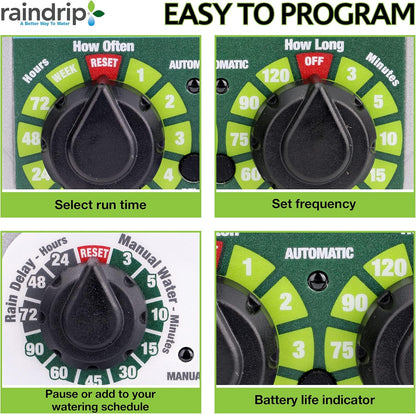 R675CT Analog 3-Dial Water, Sprinkler Timer with Rain Delay for Drip Irrigation, Garden, Self-Watering