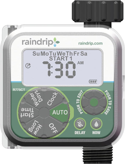 R675CT Analog 3-Dial Water, Sprinkler Timer with Rain Delay for Drip Irrigation, Garden, Self-Watering