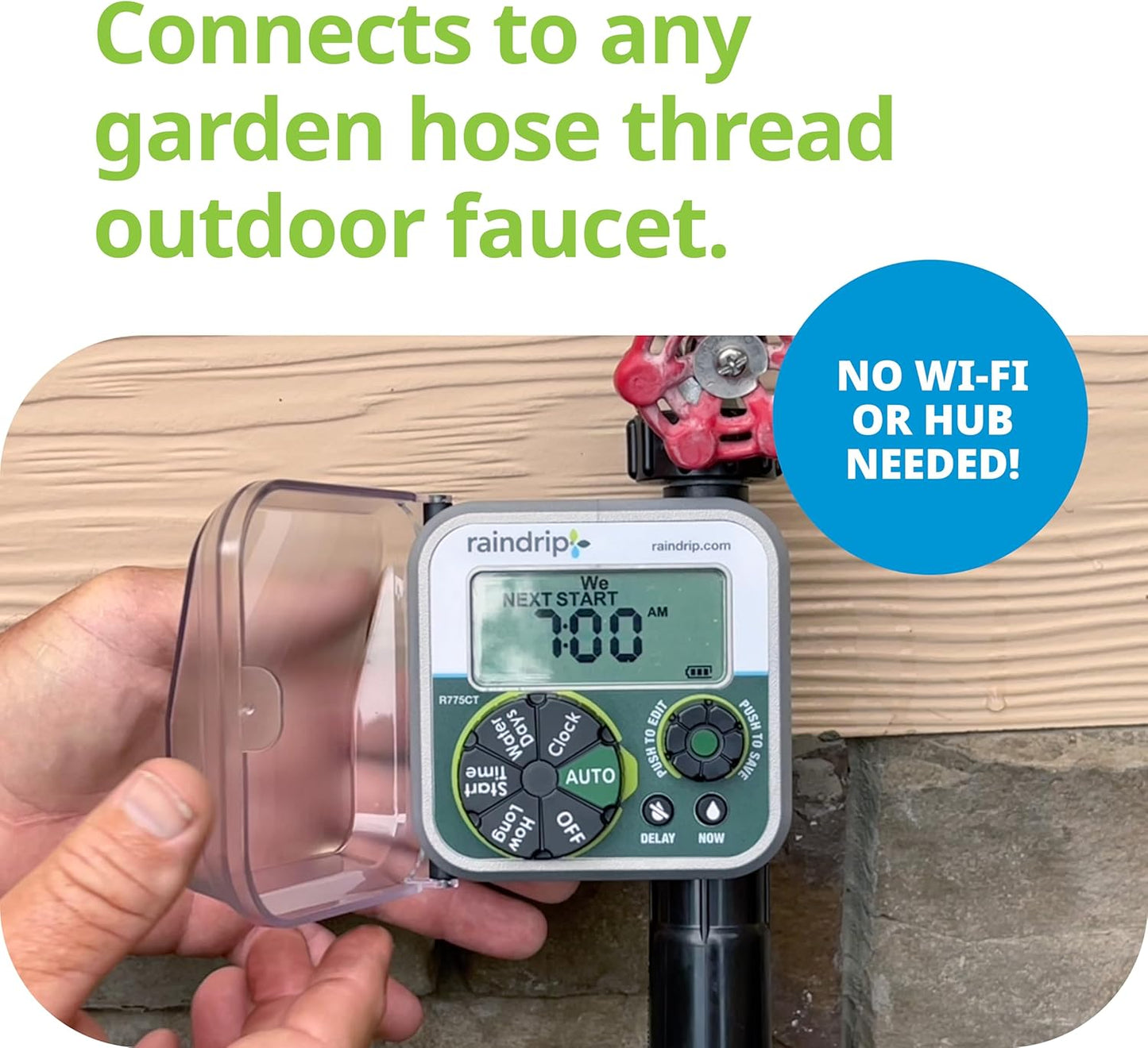 R675CT Analog 3-Dial Water, Sprinkler Timer with Rain Delay for Drip Irrigation, Garden, Self-Watering