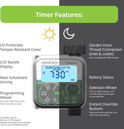 R675CT Analog 3-Dial Water, Sprinkler Timer with Rain Delay for Drip Irrigation, Garden, Self-Watering