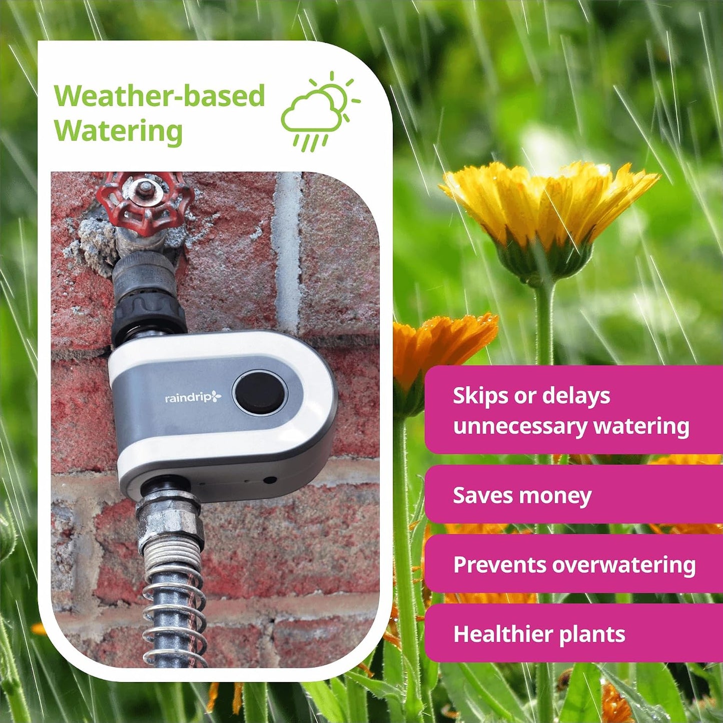 R675CT Analog 3-Dial Water, Sprinkler Timer with Rain Delay for Drip Irrigation, Garden, Self-Watering