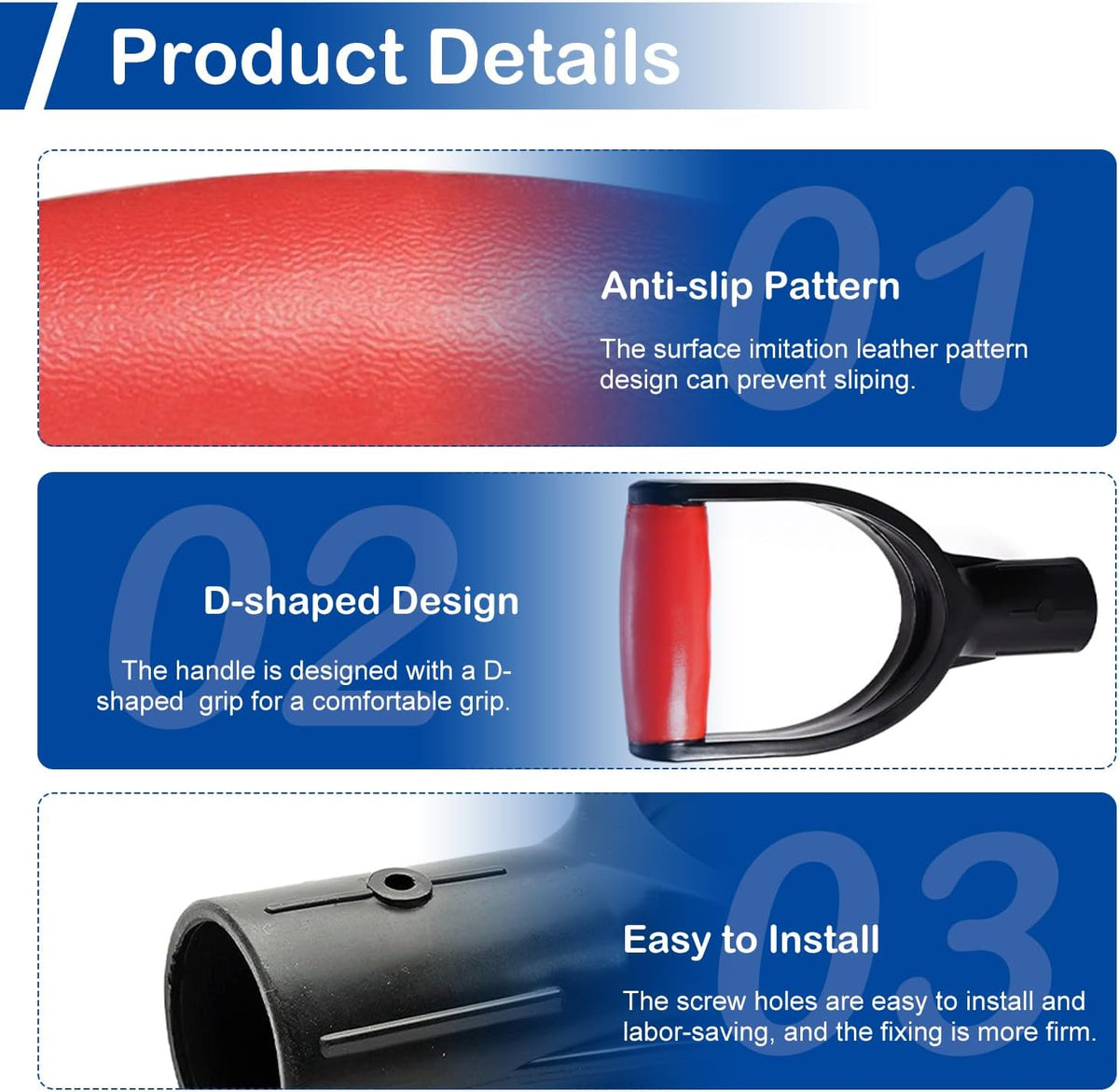 2Pcs D Grip Shovel Handle Replacement, 1-1/4" Inner Diameter, PVC