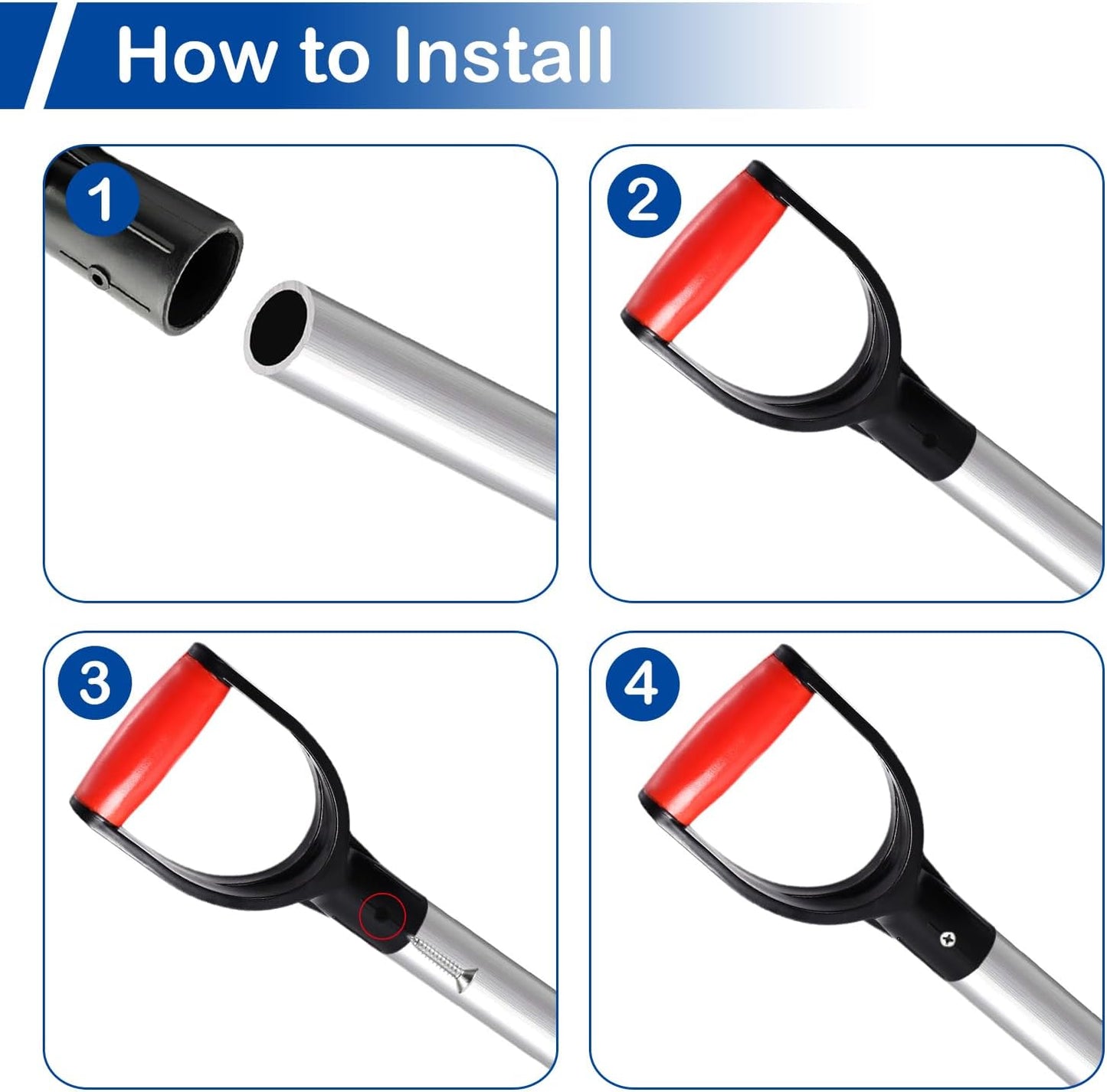 2Pcs D Grip Shovel Handle Replacement, 1-1/4" Inner Diameter, PVC