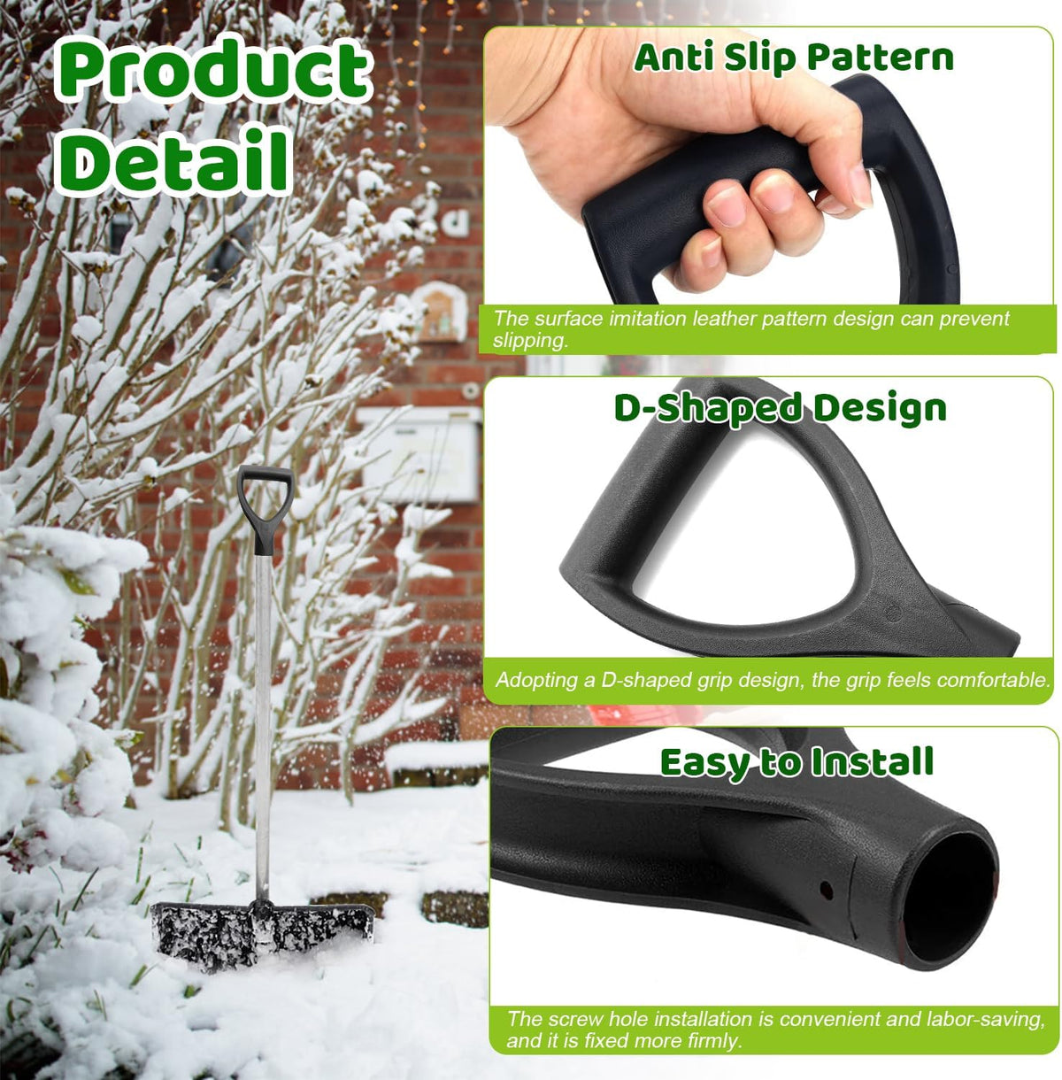 2Pcs D Grip Shovel Handle Replacement, 1-1/4" Inner Diameter, PVC
