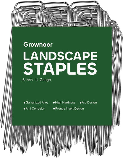Landscape Staples 6 Inch, 500 Pack 11 Gauge Ground Stakes, Galvanized Steel Garden Spikes Bulk Pack for Large Areas, Secures Turf, Holds Irrigation Tubing