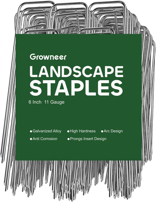 Landscape Staples 6 Inch, 500 Pack 11 Gauge Ground Stakes, Galvanized Steel Garden Spikes Bulk Pack for Large Areas, Secures Turf, Holds Irrigation Tubing