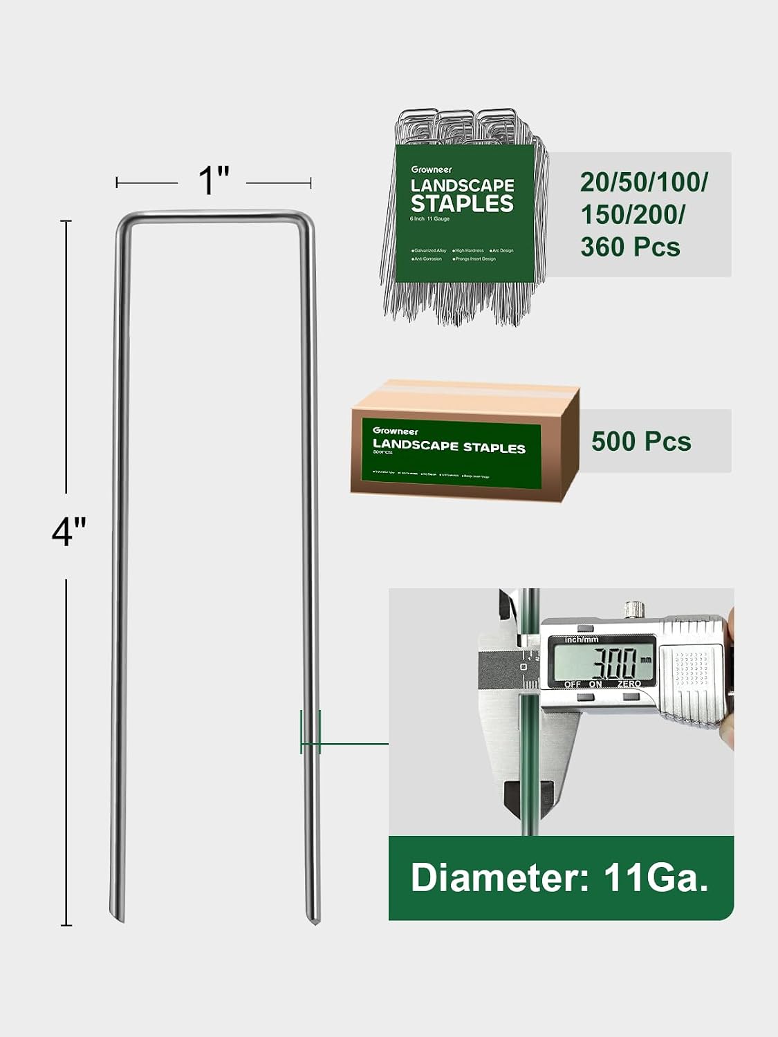 Landscape Staples 6 Inch, 500 Pack 11 Gauge Ground Stakes, Galvanized Steel Garden Spikes Bulk Pack for Large Areas, Secures Turf, Holds Irrigation Tubing