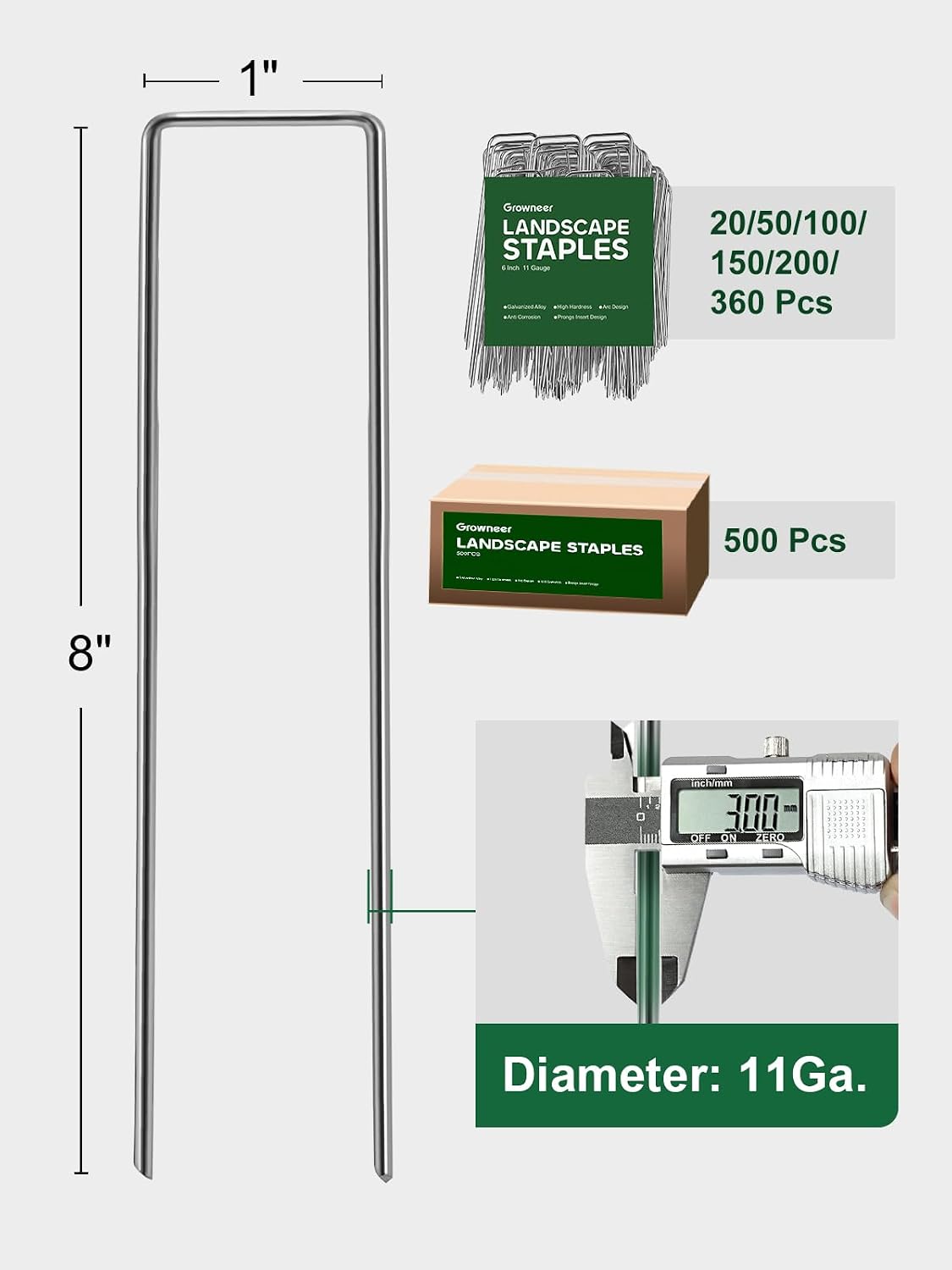 Landscape Staples 6 Inch, 500 Pack 11 Gauge Ground Stakes, Galvanized Steel Garden Spikes Bulk Pack for Large Areas, Secures Turf, Holds Irrigation Tubing