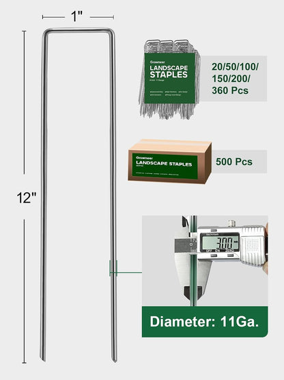 Landscape Staples 6 Inch, 500 Pack 11 Gauge Ground Stakes, Galvanized Steel Garden Spikes Bulk Pack for Large Areas, Secures Turf, Holds Irrigation Tubing