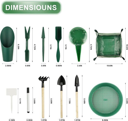 16Pcs Garden Tools, Mini Garden Hand Transplanting Succulent Tools Set, 19.6" Thickened Plant Repotting Mat & Succulent Hand Tools, Plants Transplanting Supplies for Indoor Outdoor Fairy Care, Cactus