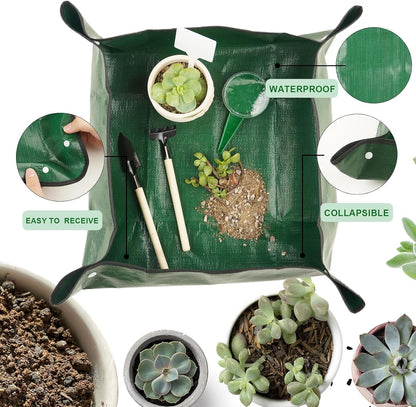 16Pcs Garden Tools, Mini Garden Hand Transplanting Succulent Tools Set, 19.6" Thickened Plant Repotting Mat & Succulent Hand Tools, Plants Transplanting Supplies for Indoor Outdoor Fairy Care, Cactus