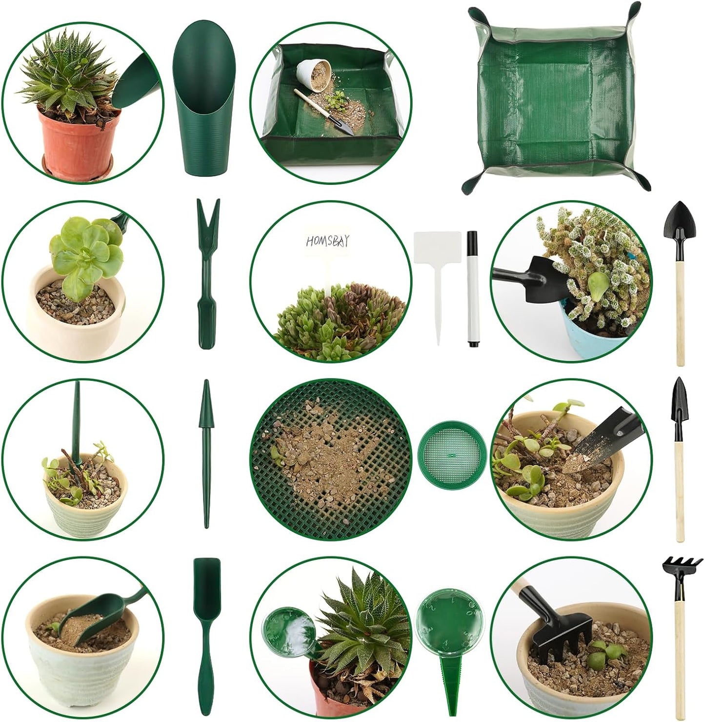 16Pcs Garden Tools, Mini Garden Hand Transplanting Succulent Tools Set, 19.6" Thickened Plant Repotting Mat & Succulent Hand Tools, Plants Transplanting Supplies for Indoor Outdoor Fairy Care, Cactus